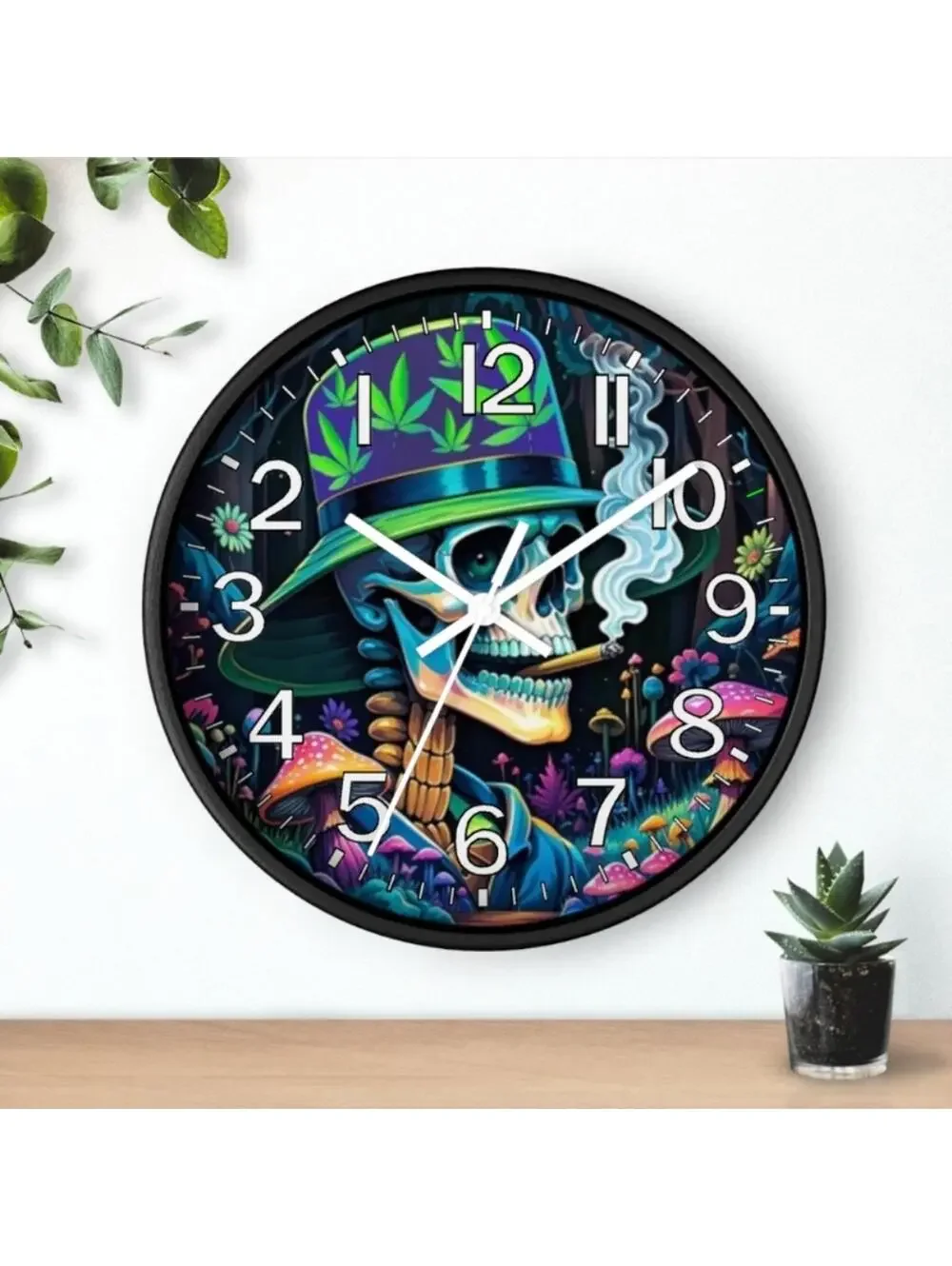 REVERSE TICKING CLOCK Psychedelic Blacklight Glow In The Dark Wall Clock New!